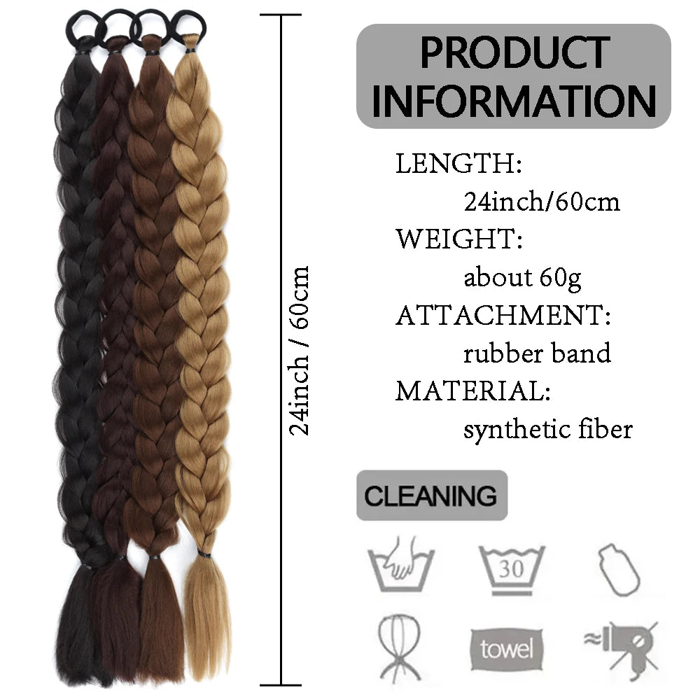 Braid Extensions With Rubber Band 24 Inch Boxing Braided Hair Extensions For Women Daily Use