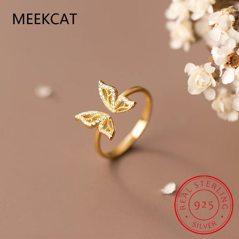 Genuine 925 Sterling Silver Insect Butterfly Opening Ring For Women Wedding Valentine's Day Fine S925 Jewelry DA2744