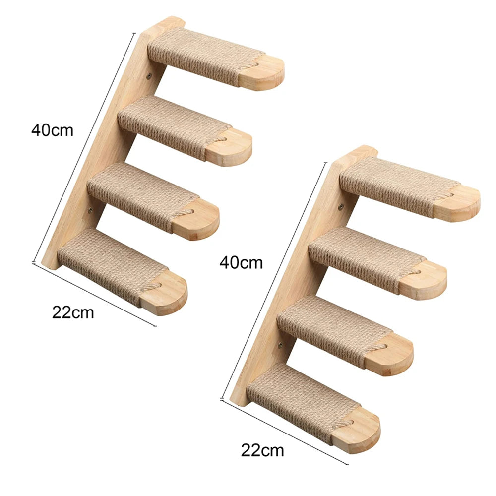 Cat Tree Wall Mounted Cat Shelves Scratching Post for Cat Jumping Platform and Cat Hammock Rope Ladder Wall Wooden Furniture