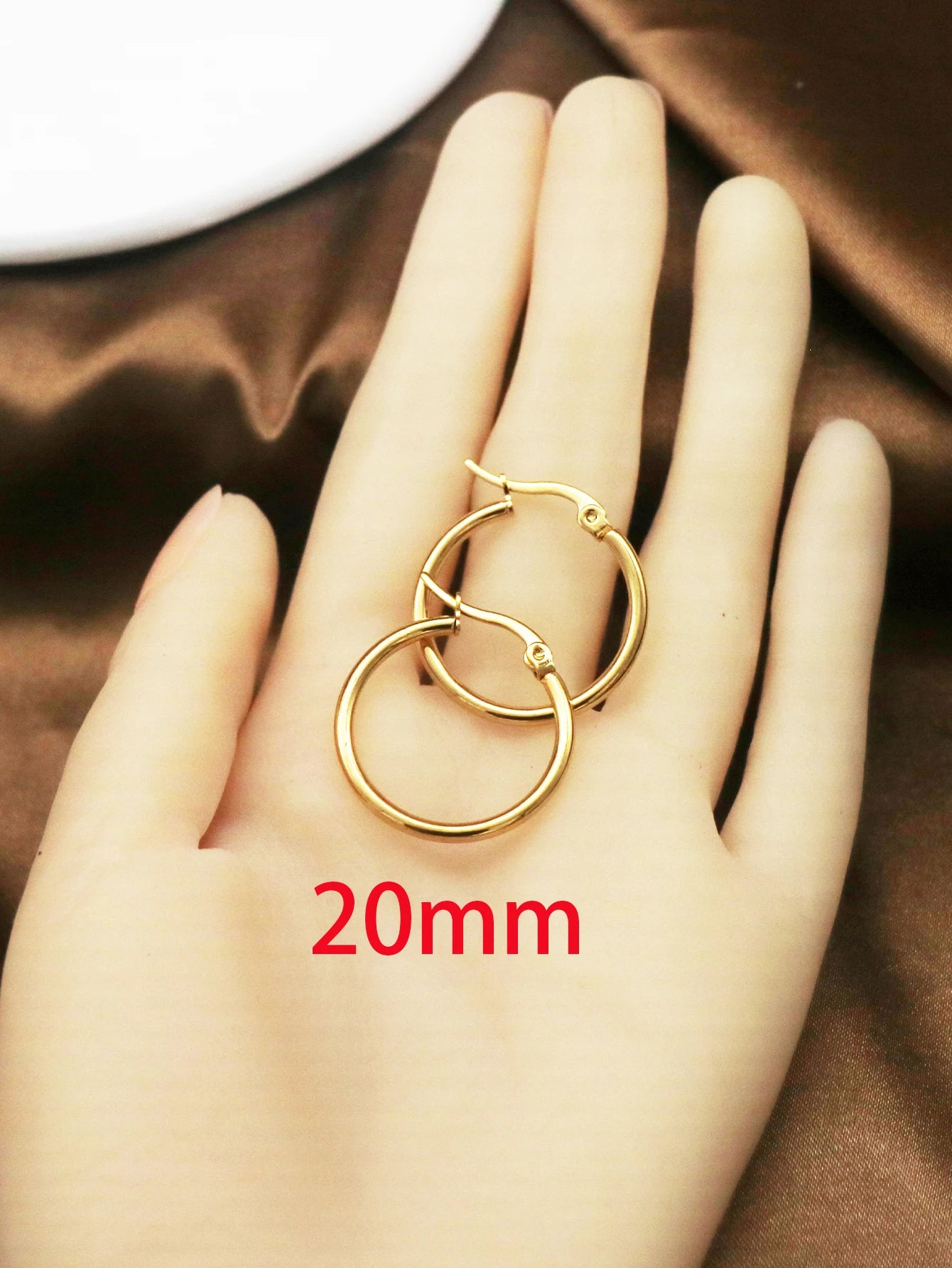 1Pairs/2Pcs 10 To 70mm Gold Color Big Round Stainless Steel Earrings Trendy Jewelry For Women