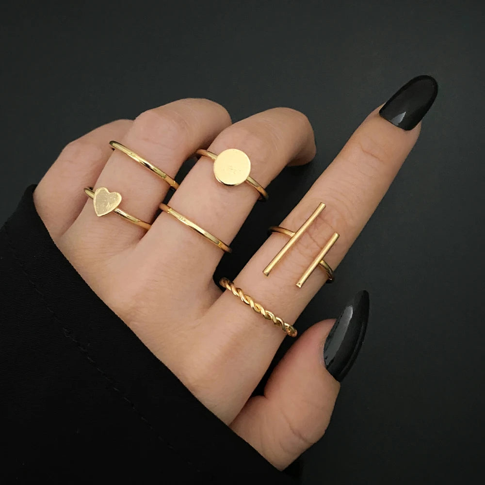 Rings Set for Women Girls Accessories Trend Round Shape Metal Wave Joint Ring Gifts