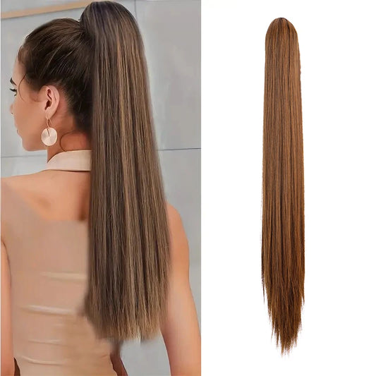 Syntheitc Claw Clip On Long Straight Ponytail Hair Extension Black Brown Blonde for Women