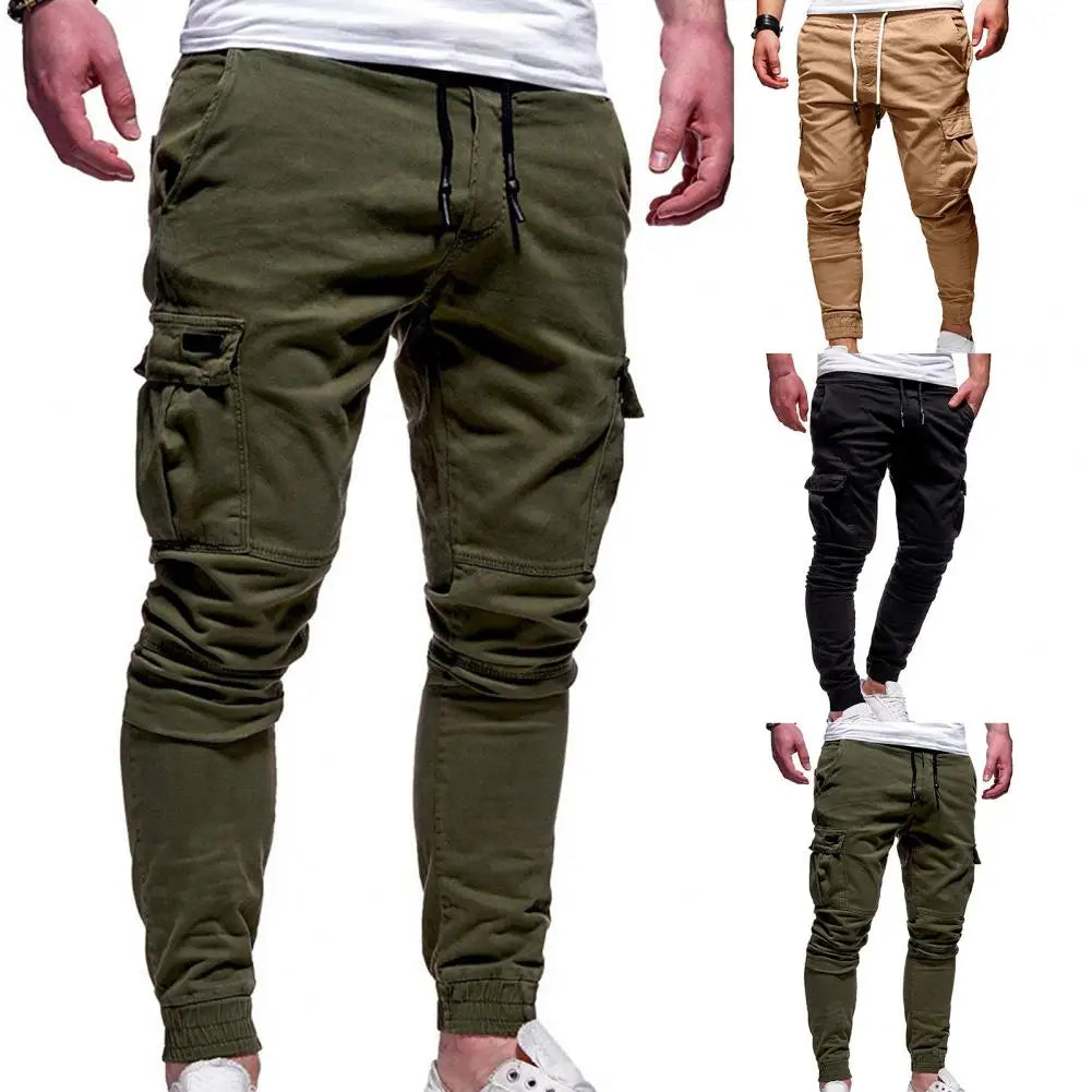 Fashion Trousers Pants Men Pants Solid Color Solid Color Multi Pockets Pants  Slim