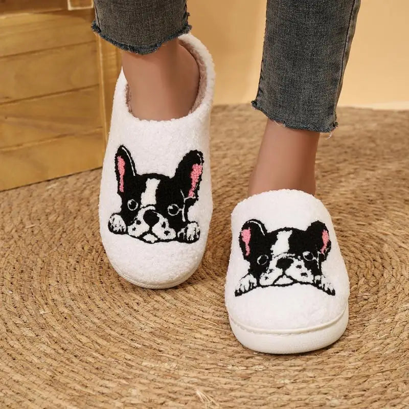 Platform Fluffy Slippers Women House Plush Cartoon Dog Designer Winter Shoes Girls Flats Home Fashion Casual Footwear Large Size