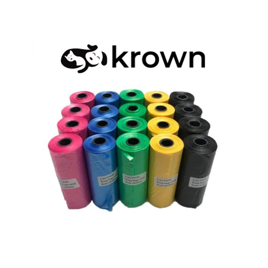 KROWN Dog Poop Bags 150/300/600/900/1200/1500 Bag Multicolor or Black Poop Dog Bag Pet Dog Bag Black and Multicolor Animal Stool Bags