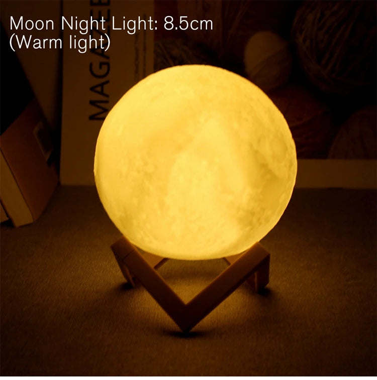 8cm Moon Lamp LED Night Light Battery Powered With Stand Starry Lamp Bedroom Decor Night Lights Kids Gift Moon Lamp